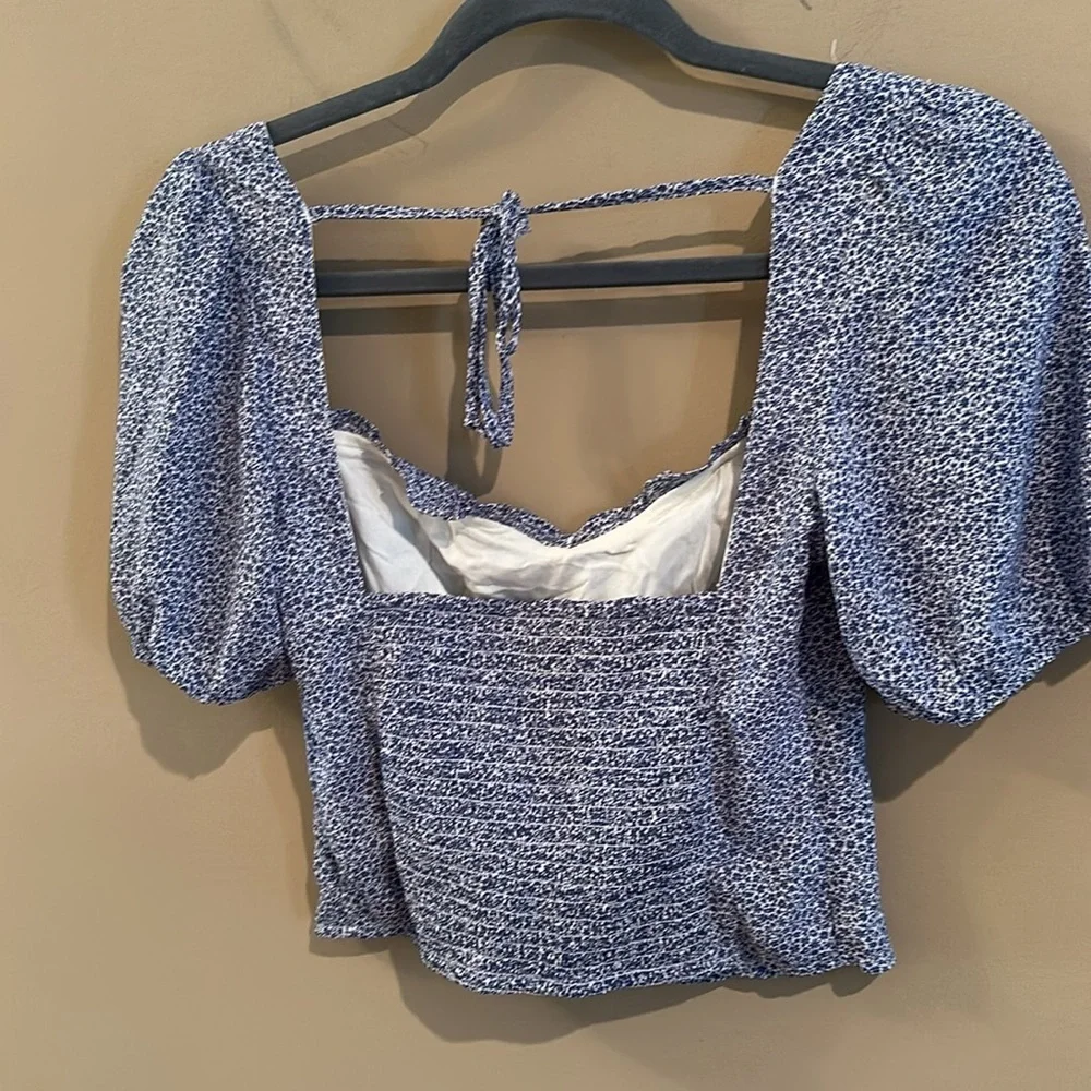 Abercrombie and fitch Floral Puff Sleeve Top - Blue